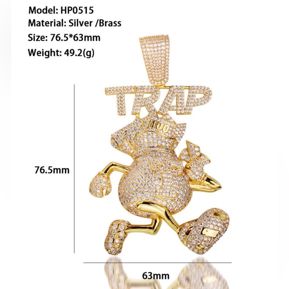 🔥Men CZ Iced Out Famou Trap Money Bag Big Charm Pendant For Upto 20 Cuban Chain - Picture 3 of 8